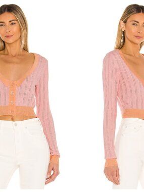 For Love & Lemons Phoebe Pointelle Knit Cropped Cardigan | Size M